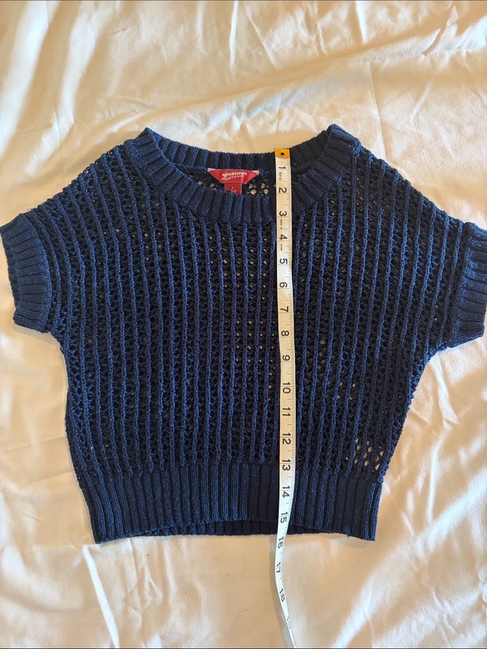 Arizona Jean Company Navy Open-Knit Short Sleeve Sweater